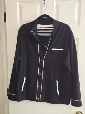 Allison Daley Black Shirt Jacket with White Trim
